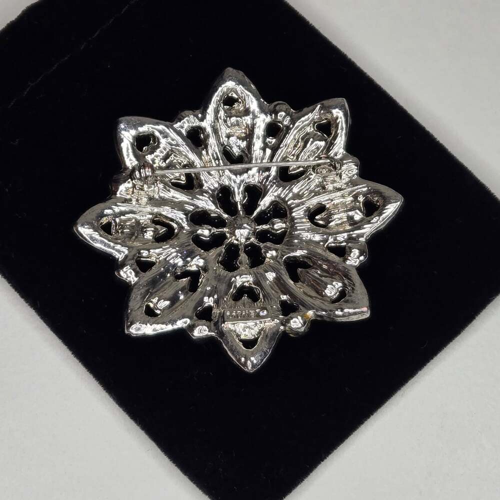 Vintage Monet Silvertone Blue and Clear Rhinestone Flower Mandala Brooch - Picture 2 of 5